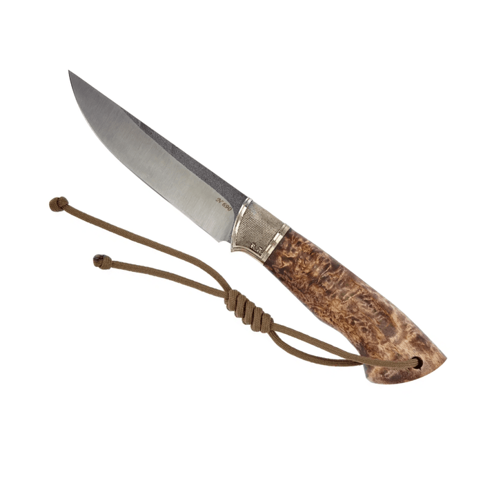 Handcrafted Outdoor Steel Knife with Curly Birch Handle