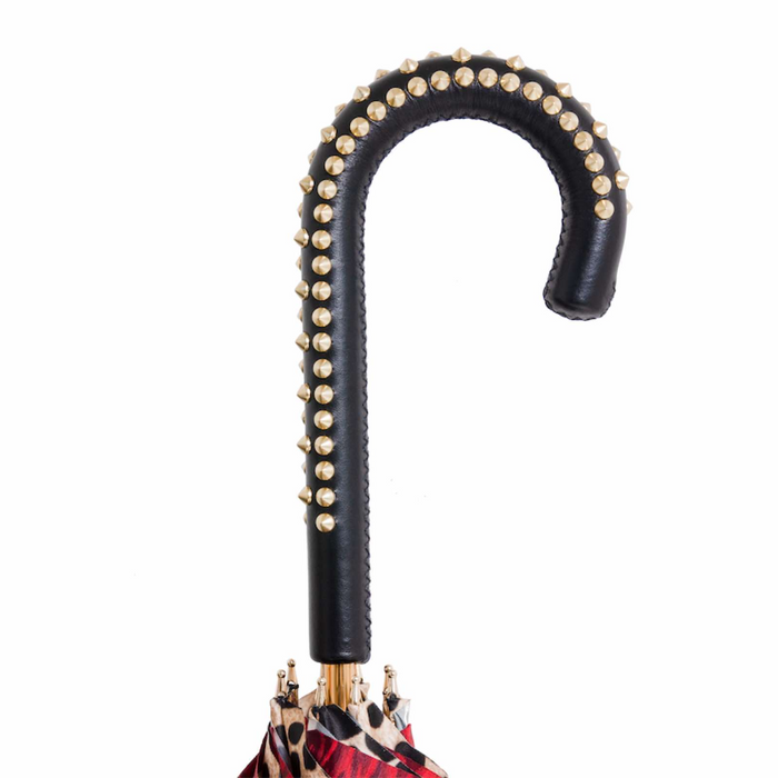 Red Rose Leopard Print Umbrella Unique Handle