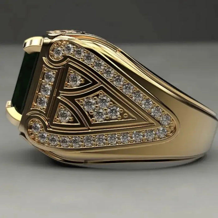 Vintage Golden Ring with Green Gemstone & Crystal Accents
