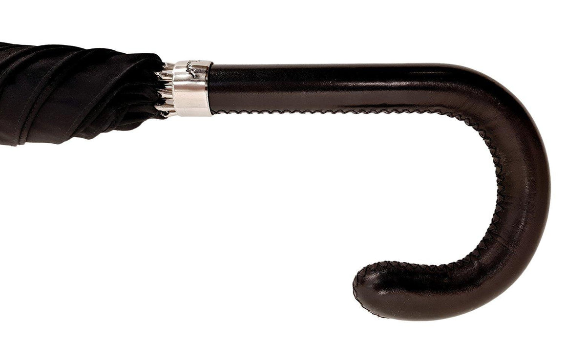 Timeless Gentlemen's Black Umbrella with Luxurious Leather Handle