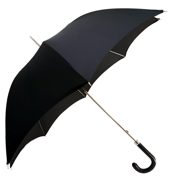 Timeless Gentlemen's Black Umbrella with Luxurious Leather Handle