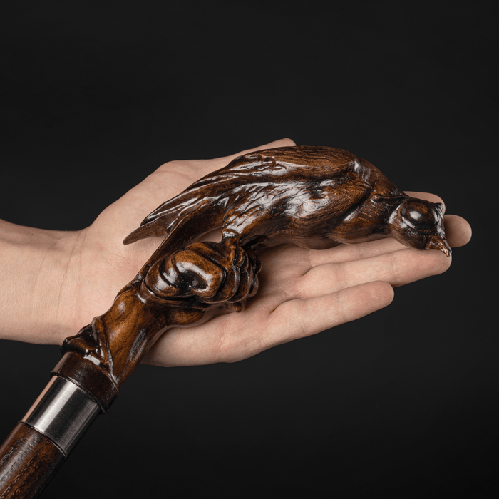 Hand carved falconry walking stick for seniors