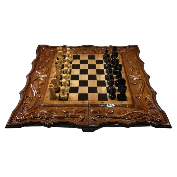 Handmade Wooden Chess Set 3 In 1, 60×30×9 cm