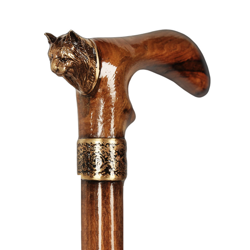 antique lynx wood walking stick 