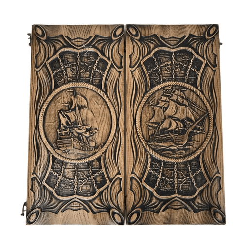 Custom wooden backgammon set with ship theme