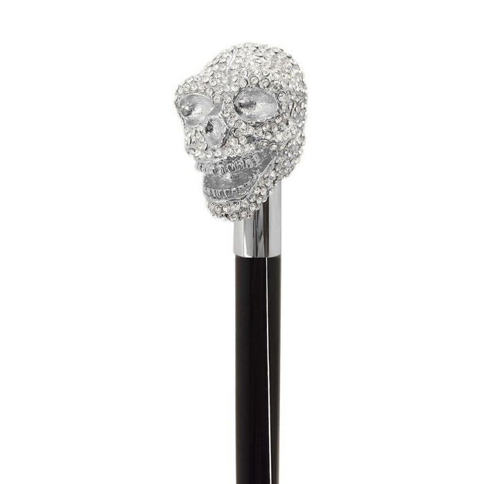 Unique Silver Skull Handle Cane with Swarovski Crystals