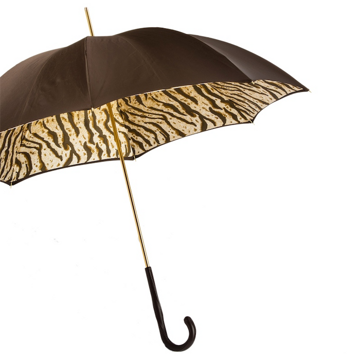 Tiger Stripe Leather Handle Brown Umbrella