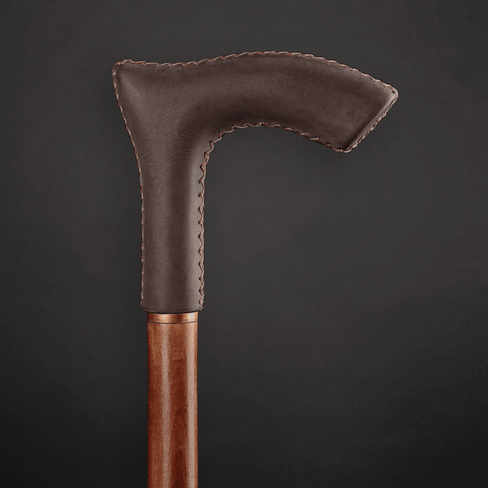 Leather Cane Dark Brown - Elegant Ergonomic Design Handle