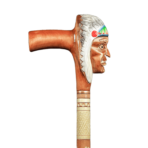 Native American Indian Walking Stick, Indian Chief Head Carved Cane