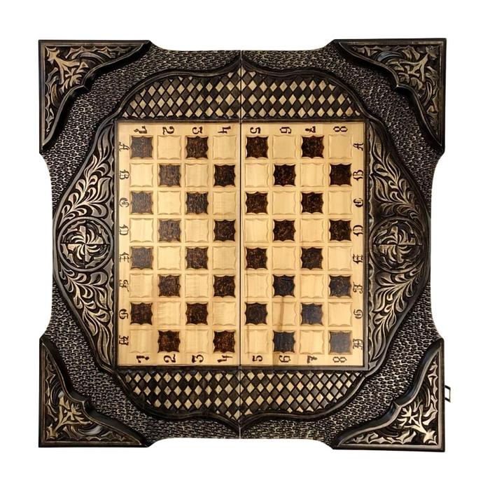 Unique Handmade Wooden Chess Set 3 In 1, 60x30x9 cm