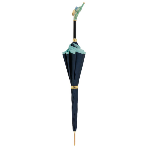Elegant Blue Umbrella Brass Handle Women's