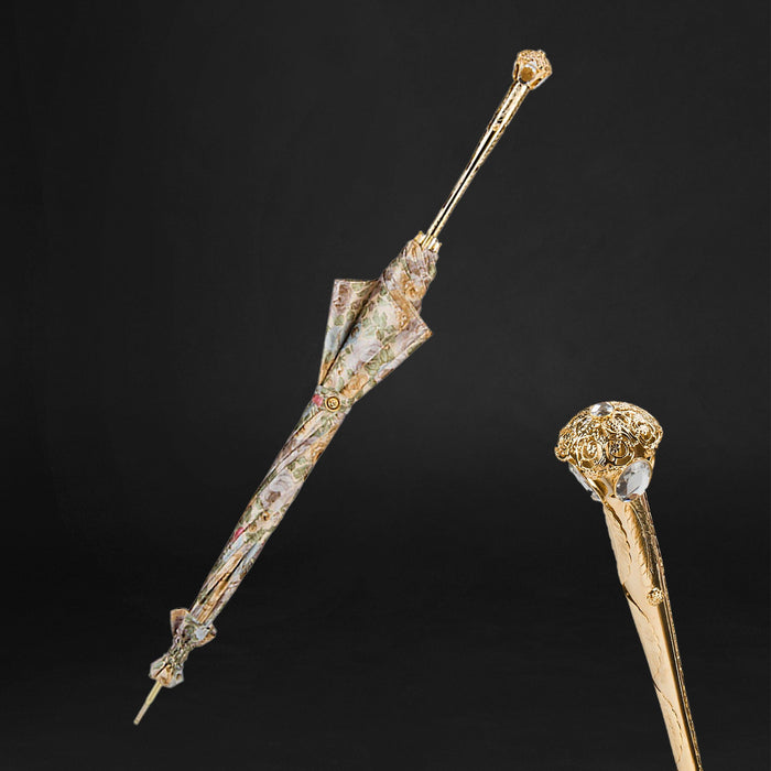 Jeweled Brass Flowered Rainproof Unique Manual Parasol