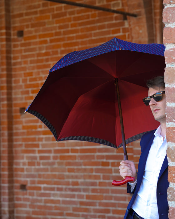 Handmade Red Leather Handle Elegant Burgundy Umbrella