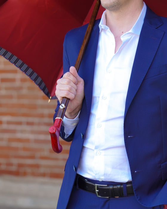 Handmade Red Leather Handle Elegant Burgundy Umbrella