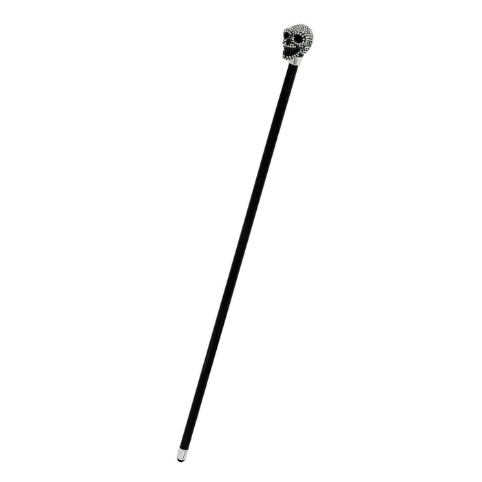 Unique Crystal-Adorned Black Skull Walking Cane