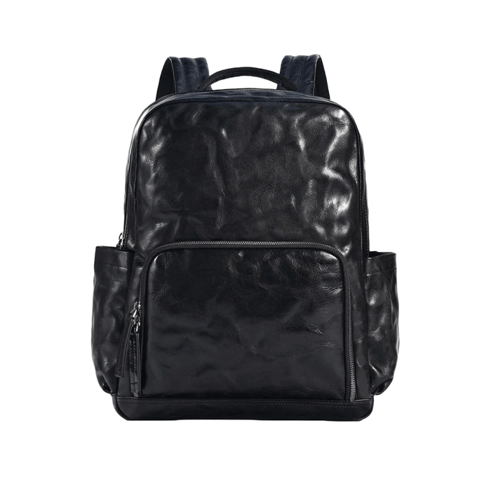 Black Vegetable Leather Commuter Backpack for Men