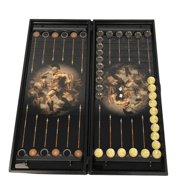 Vintage-style wooden chess and backgammon set with a modern twist of glass backgammon
