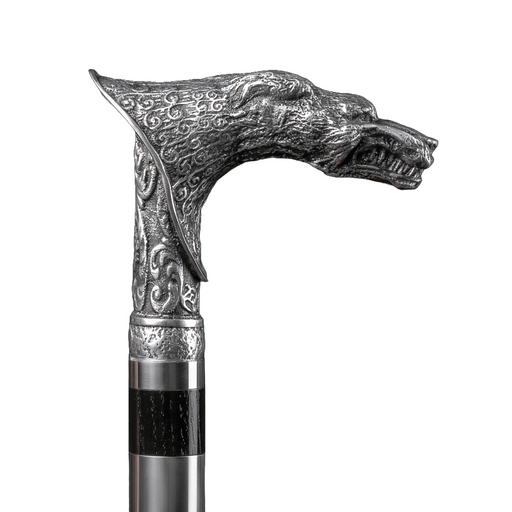 Wolf cane silver Celtic style metal handle