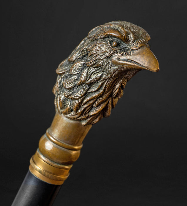 antique bronze bird head walking stick - for sale