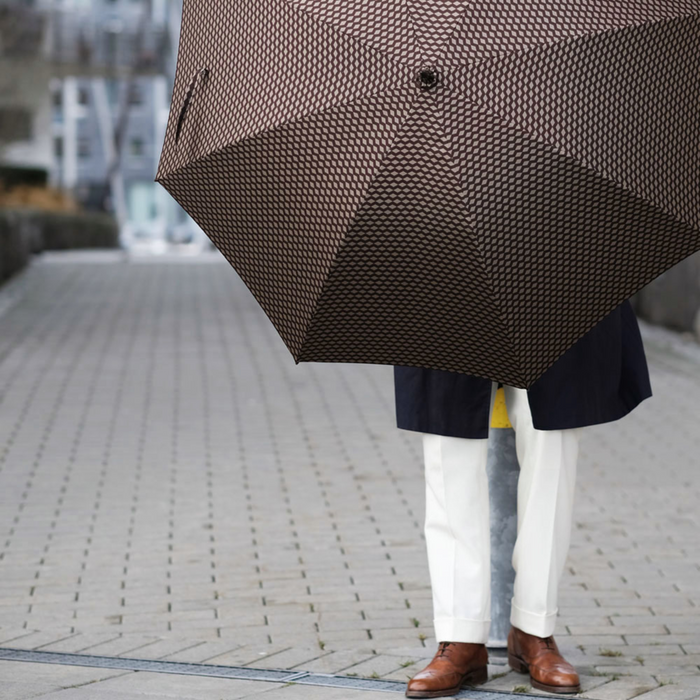 best designer geometric jacquard umbrella with chestnut handle 
