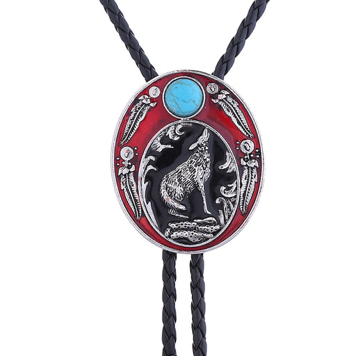 Men's Western Bolo Tie Wolf Red Bolo Turquoise Tie