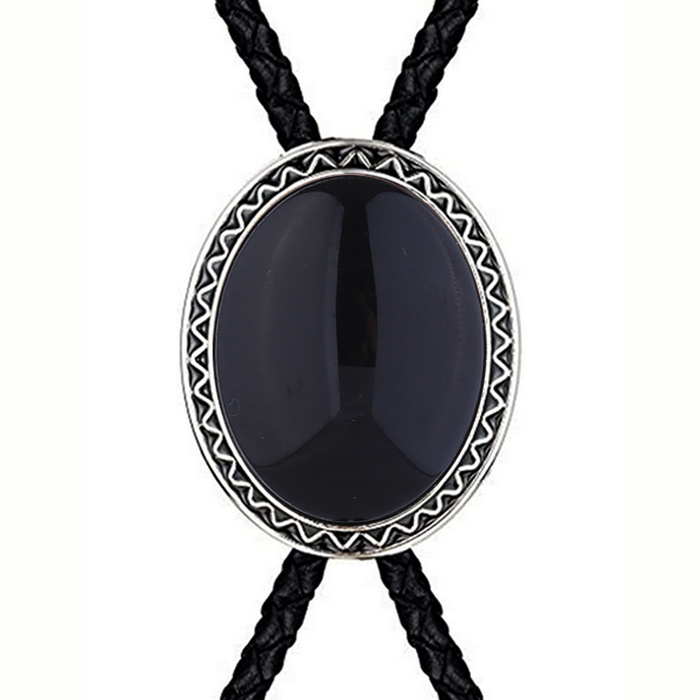 Men's Black Agate Bolo Tie Wedding Boloties Necklace