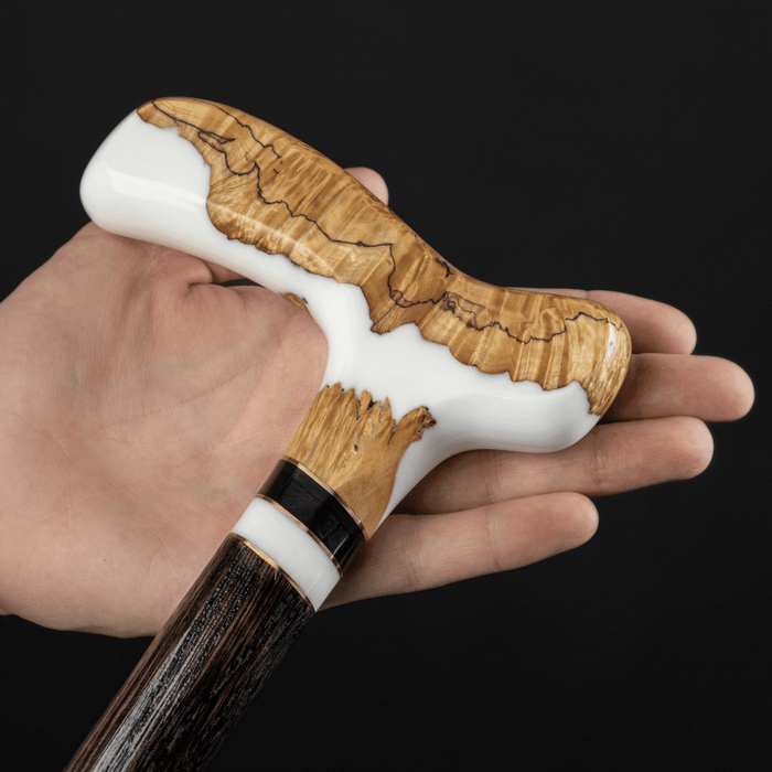 White Epoxy Maple Burl Walking Cane, Stylish Walking Cane