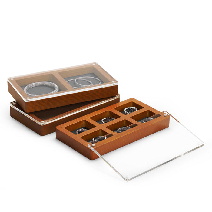 Elegant wood jewelry tray with clear acrylic cover