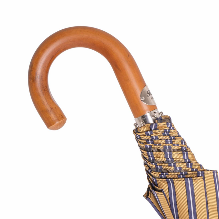 classic ocher yellow striped umbrella with wood handle
