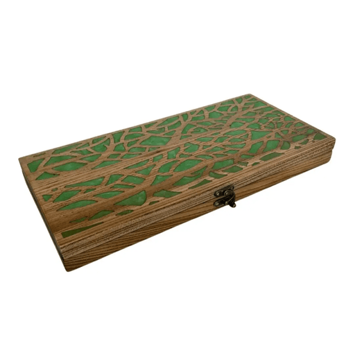 Backgammon set with epoxy resin forest design