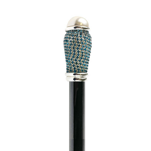 Stylish walking stick knob adorned with aquamarine and pearl