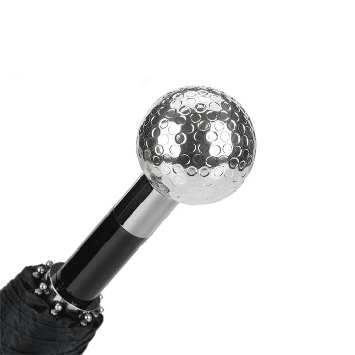 Silver Golf Ball Folding Umbrella, Silver Plated Handle