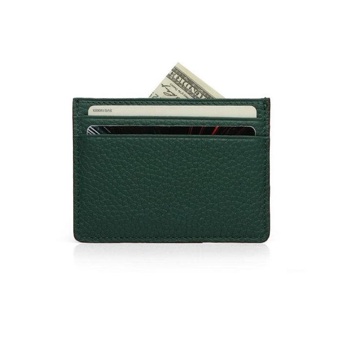 Green Leather Card Holder - Minimalist and Elegant