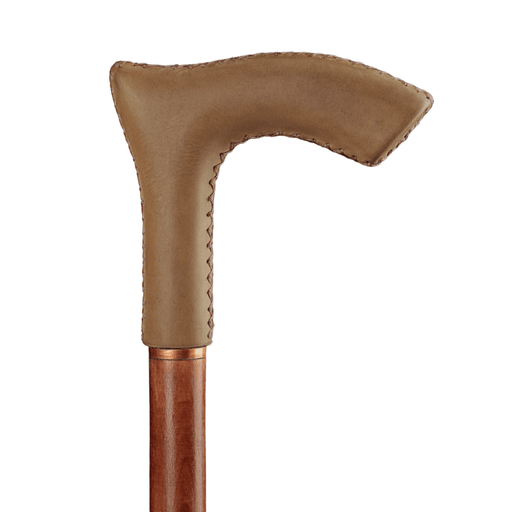 Leather Walking Stick Olive - Elegant Ergonomic Design Handle