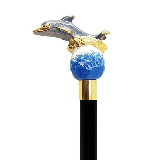 Stylish walking cane with enameled dauphin handle