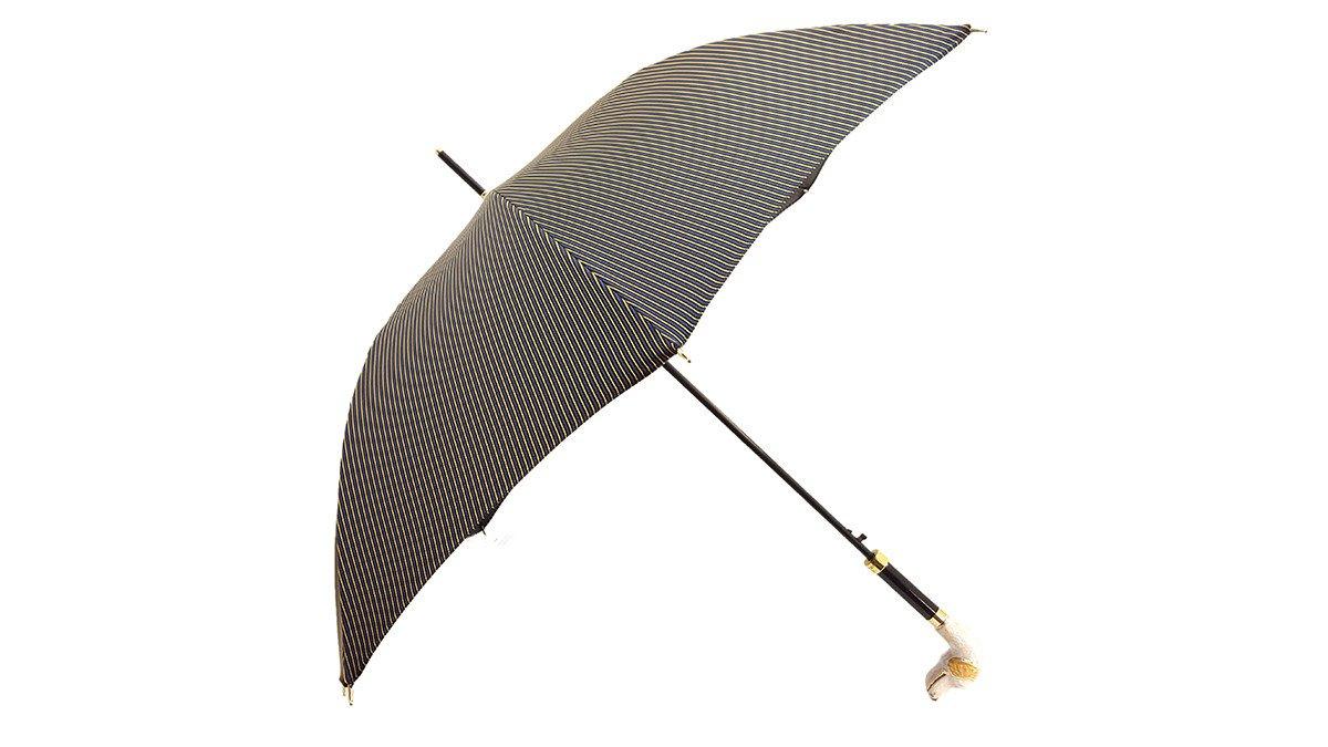 Men's Striped Umbrella with Elegant Hound Head Handle