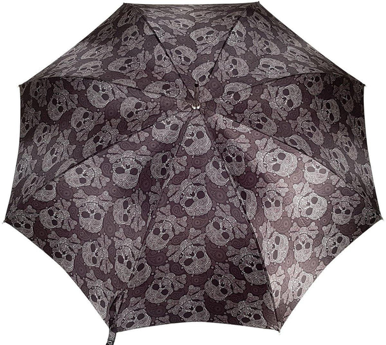 Skull Handle Umbrella with Intricate Patterned Canopy and Luxurious Detailing