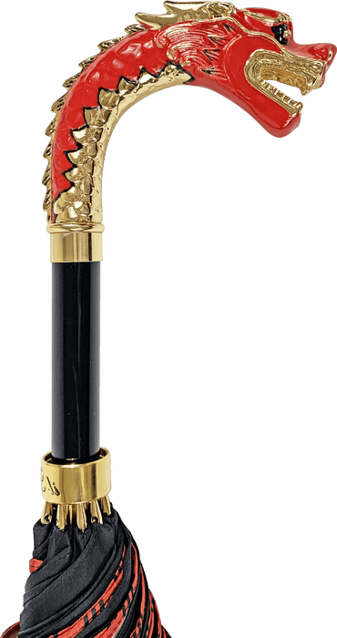 Premium Double Canopy Umbrella with Enameled Red Dragon Handle