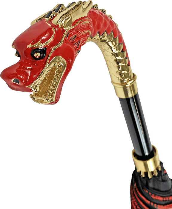 Premium Double Canopy Umbrella with Enameled Red Dragon Handle