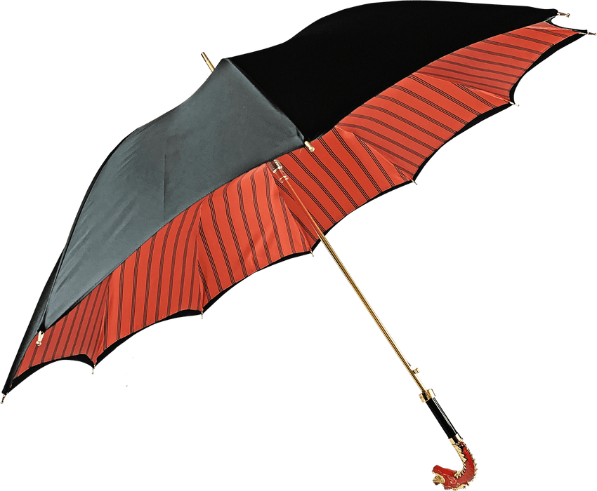 Premium Double Canopy Umbrella with Enameled Red Dragon Handle