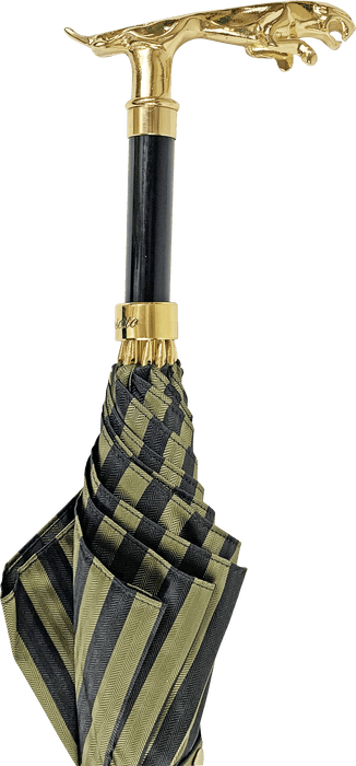 Luxury Men's Pinstripe Umbrella with Gold-Plated Jaguar Handle