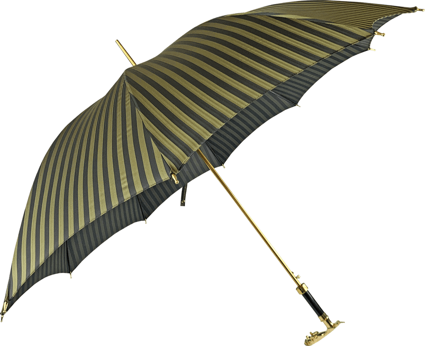 Luxury Men's Pinstripe Umbrella with Gold-Plated Jaguar Handle