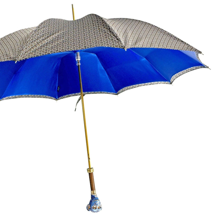 Handmade Umbrella with Original Enameled Monkey Handle