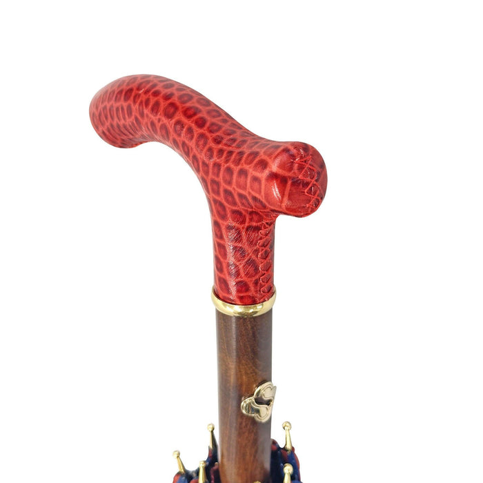 Handmade Red Leather Handle Elegant Burgundy Umbrella