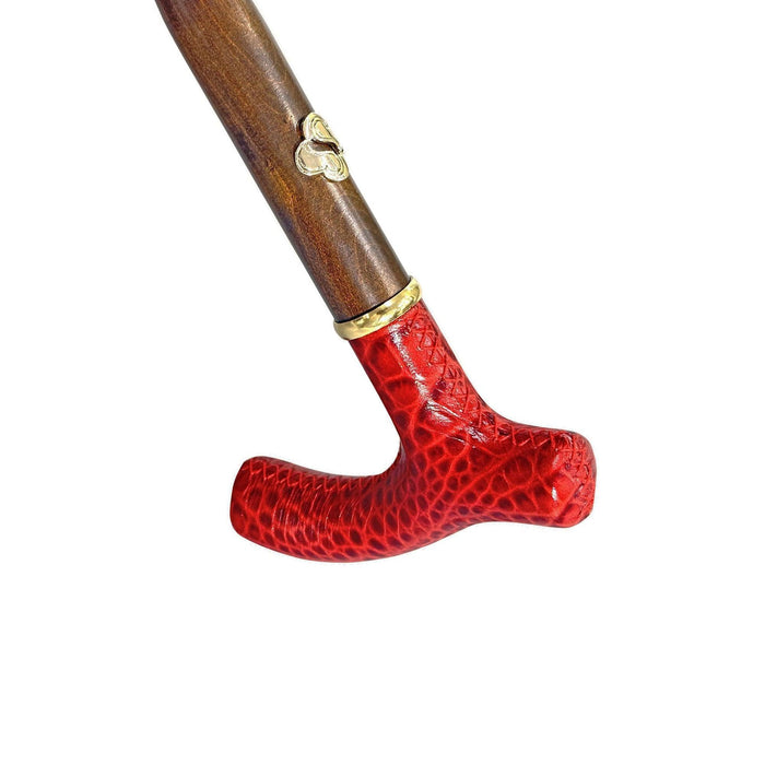 Handmade Red Leather Handle Elegant Burgundy Umbrella