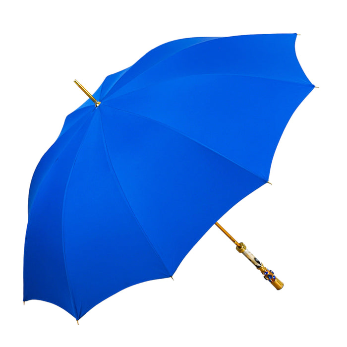 Handcrafted Electric Blue Umbrella with Crystal-Embellished Handle