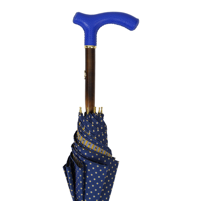 Elegant Umbrella with Blue Leather Handle and Beechwood Shaft - Artynov | Unique Handmade Accessories