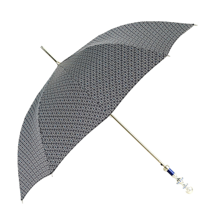 Stylish Grey & Blue Jacquard Umbrella with Silver-Plated Handle