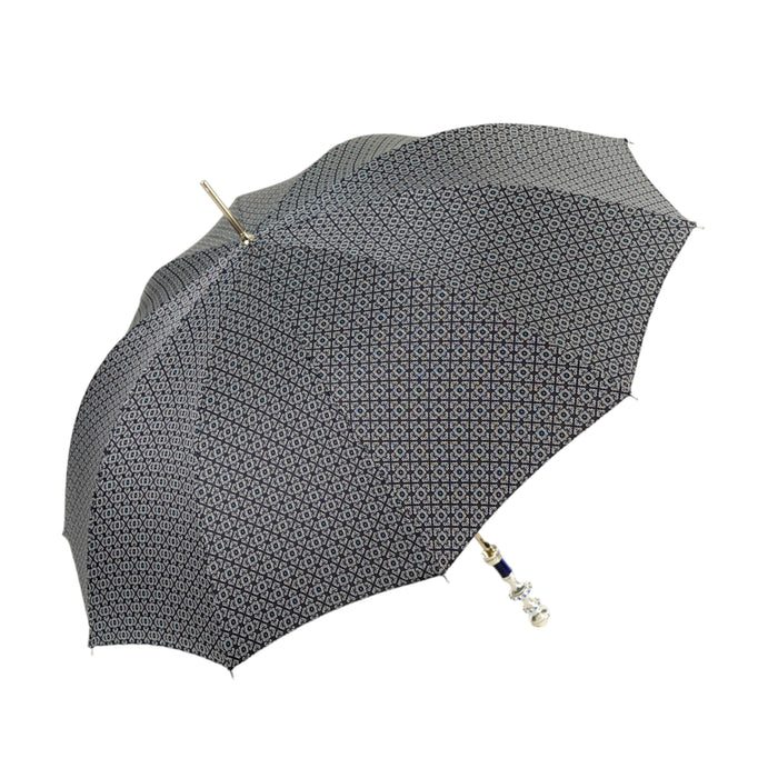 Stylish Grey & Blue Jacquard Umbrella with Silver-Plated Handle