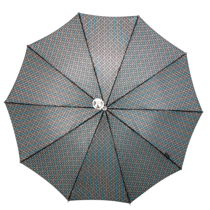 Stylish Grey & Blue Jacquard Umbrella with Silver-Plated Handle